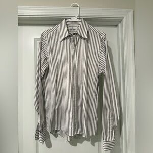 Brooks Brothers White Dress Shirt with Burgandy & Black Stripes